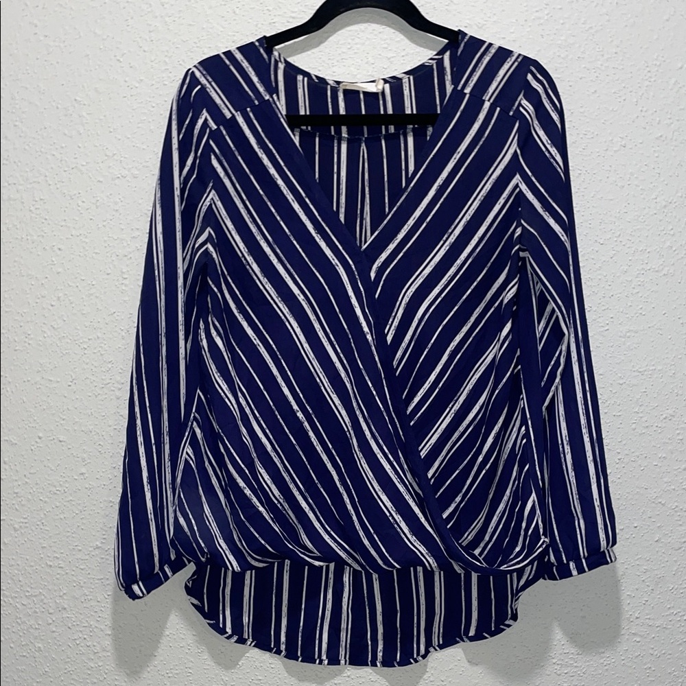 Lush Blue and White Striped Blouse